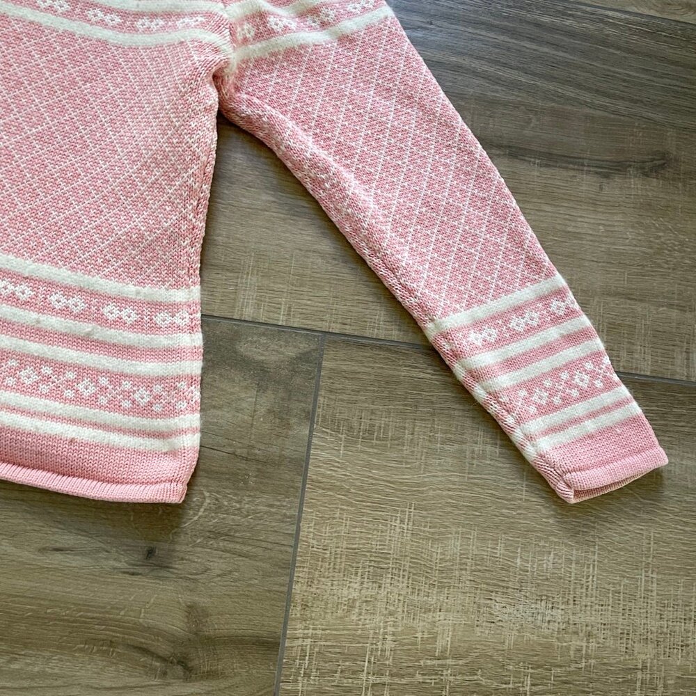 St. Johns Bay Sweater Womens Medium Petite Pink Fair Isle beaded Angora Pullover - Picture 11 of 12